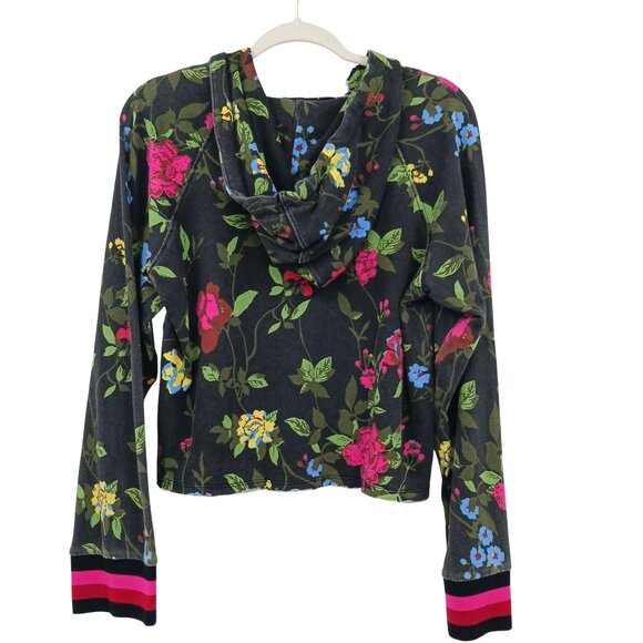 Pam & Gela Floral Print Crop Hoodie Sweatshirt Size Medium - Picture 2 of 12